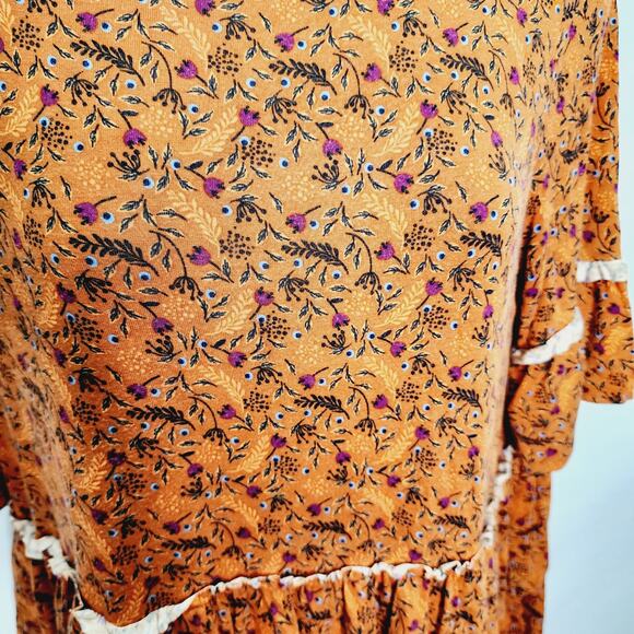 Matilda Jane Orange Floral Boho Print Ruffled Tiered Stretchy Tunic Top Small - Picture 8 of 12